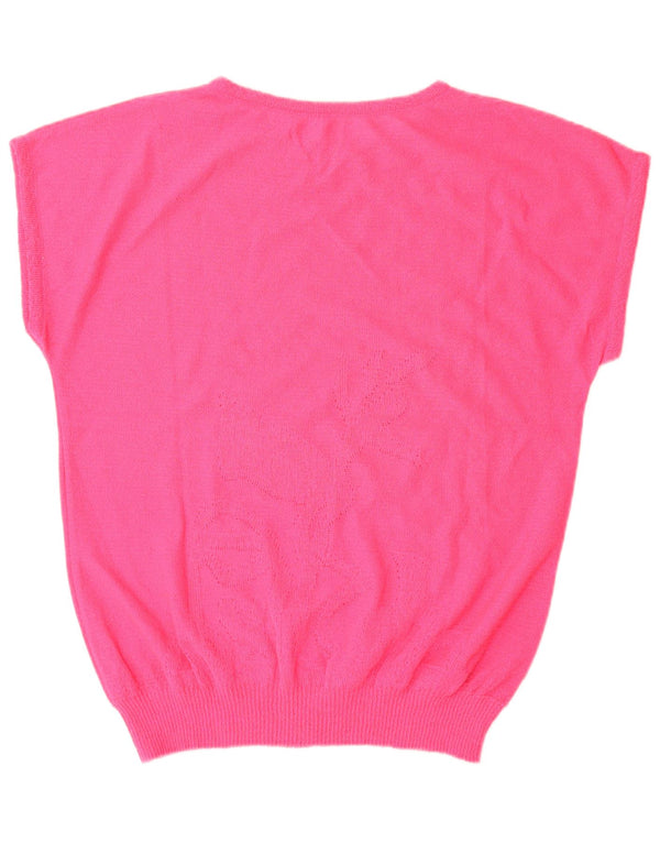Suéter feminino vintage de manga curta com gola canoa Reino Unido 16 grande rosa