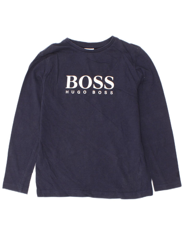 Hugo Boss Boys Graphic Top manga comprida 7-8 anos azul marinho algodão