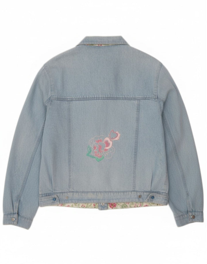 Jaqueta jeans feminina vintage IT 44 azul médio floral