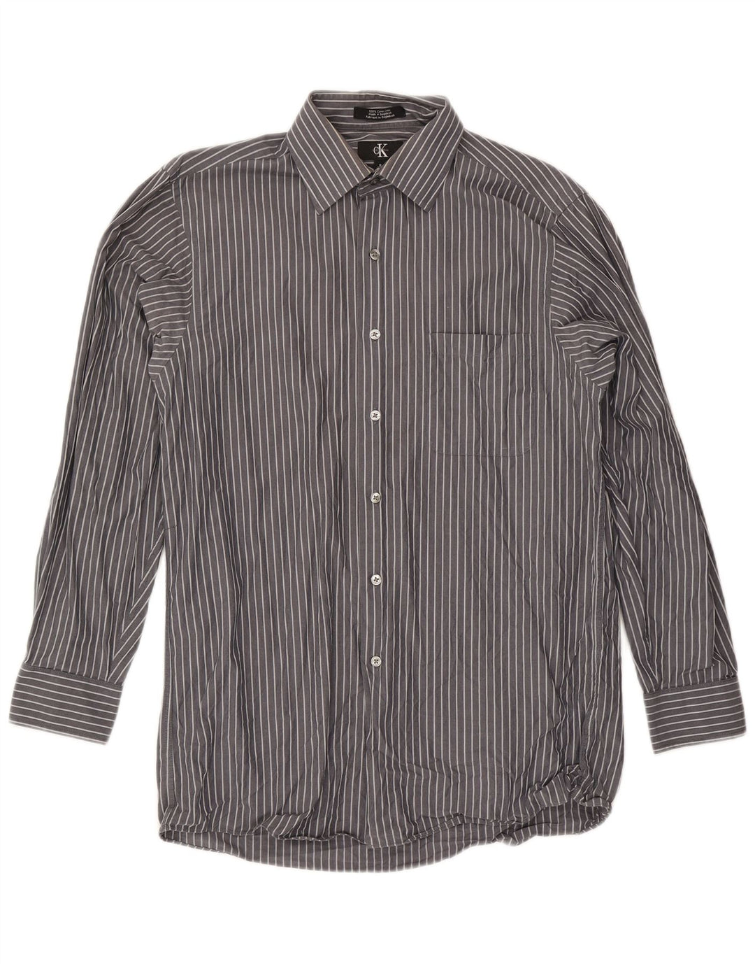 Camisa masculina Calvin Klein tamanho 15 algodão listrado cinza médio