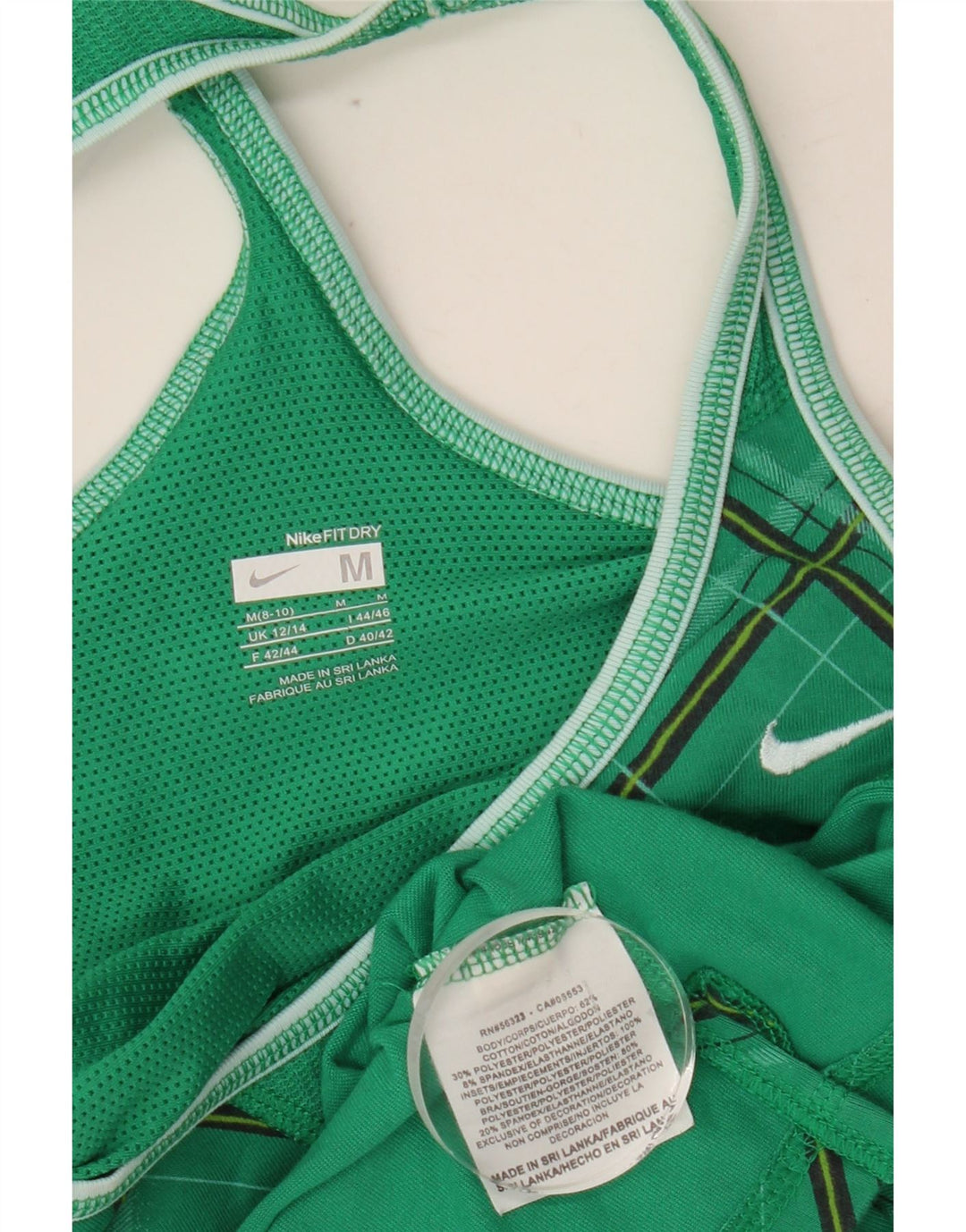 Colete feminino Nike UK 12/14 médio verde argyle/diamante algodão