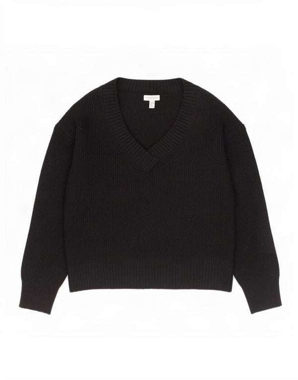 Topshop Suéter feminino oversized com decote em V Reino Unido 6 XS preto acrílico