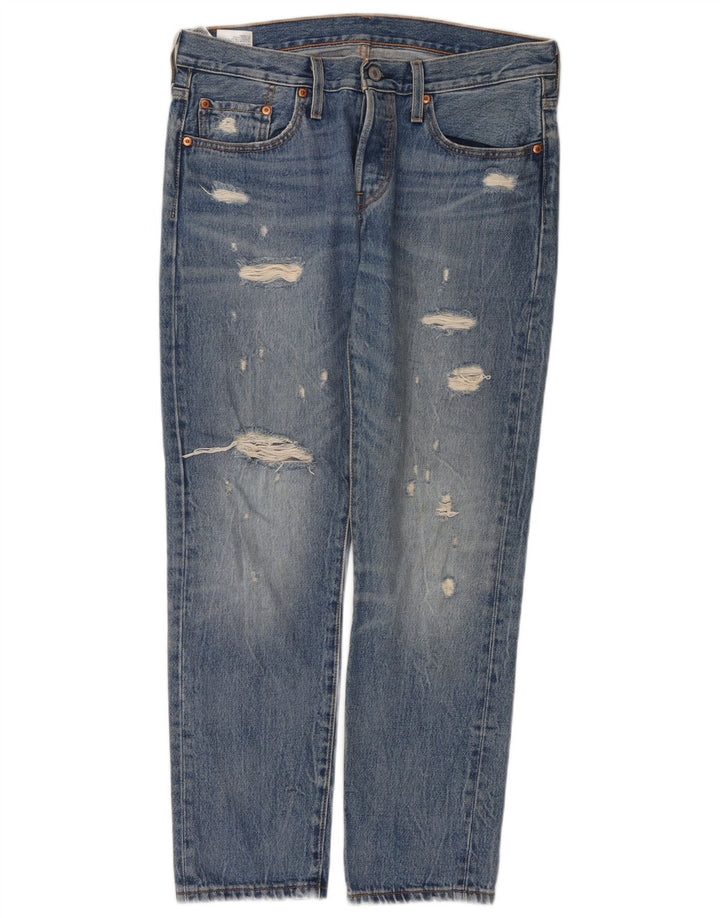 Calça Jeans Levis Feminina 501 Distressed Straight W29 L28 Azul Algodão