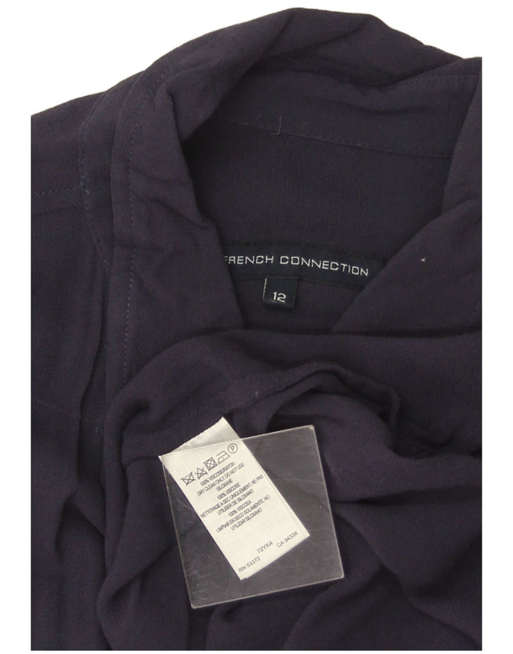 Blusa camisa feminina French Connection UK 12 viscose azul marinho médio