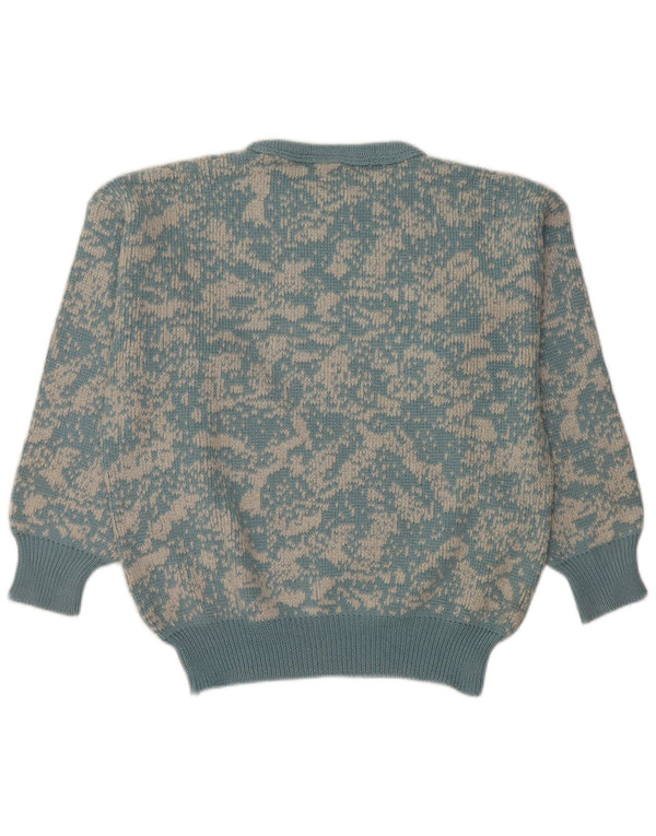 Suéter feminino vintage com estampa abstrata, gola redonda, Reino Unido 16, grande, azul