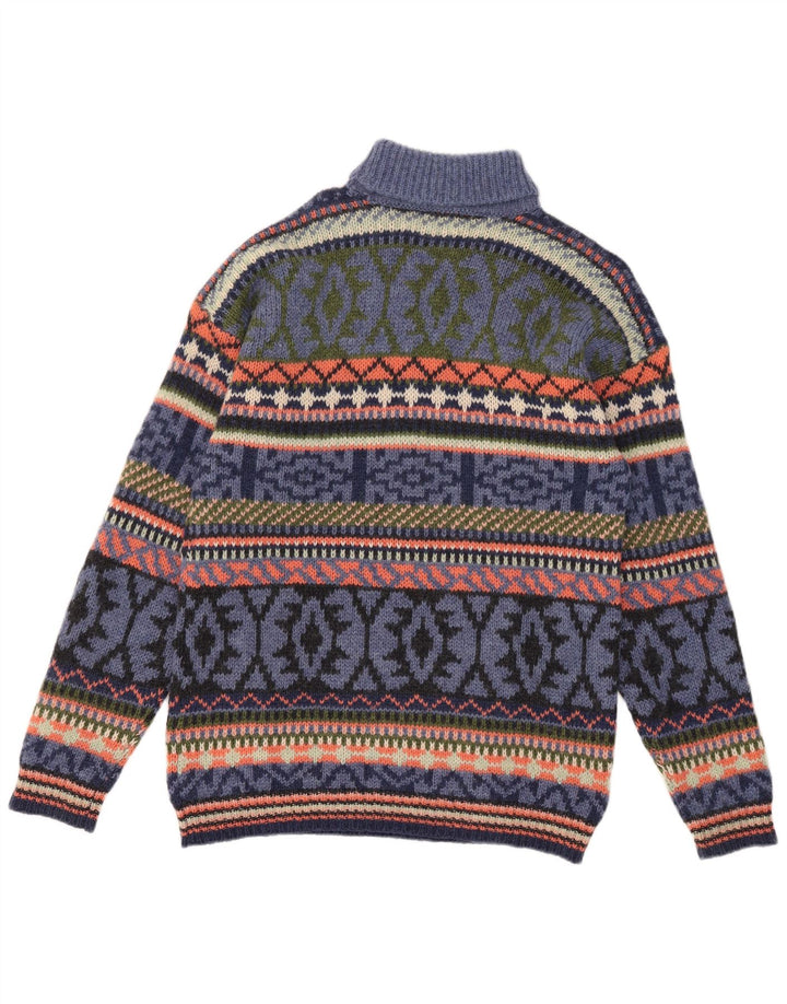 Suéter masculino S. Moritz com gola redonda e lã grande azul Fair Isle