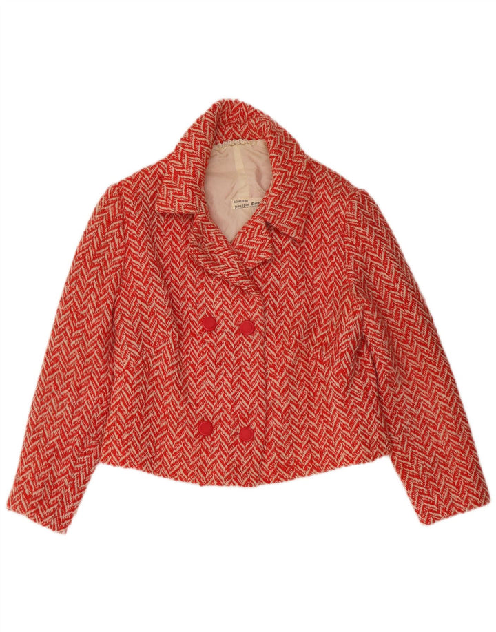Jaqueta blazer feminina vintage com peito duplo UK 12 médio vermelho Chevron