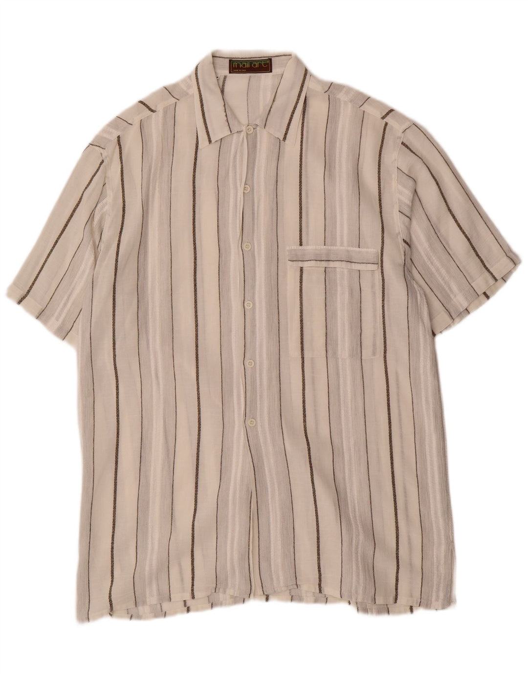 Camisa masculina vintage de manga curta com listras brancas médias