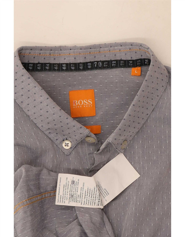 Camisa masculina Hugo Boss grande algodão manchado cinza