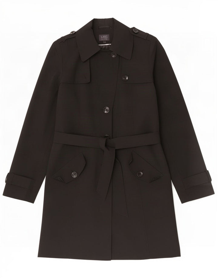 Marks & Spencer Womens Trench Coat UK 12 Médio Poliéster Preto Clássico