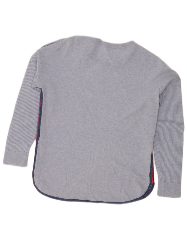 Suéter feminino com gola canoa White Stuff Reino Unido 10 pequeno azul manchado
