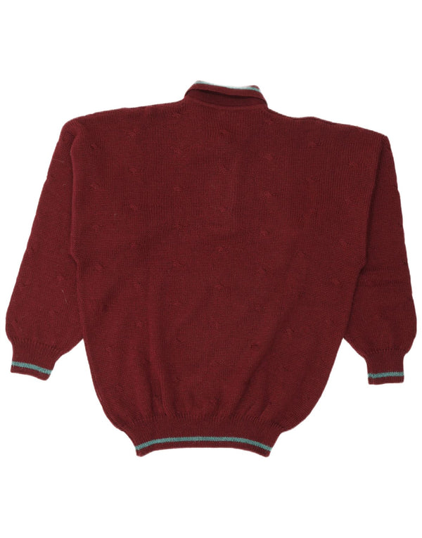 Suéter masculino vintage com gola polo XL Lã Borgonha
