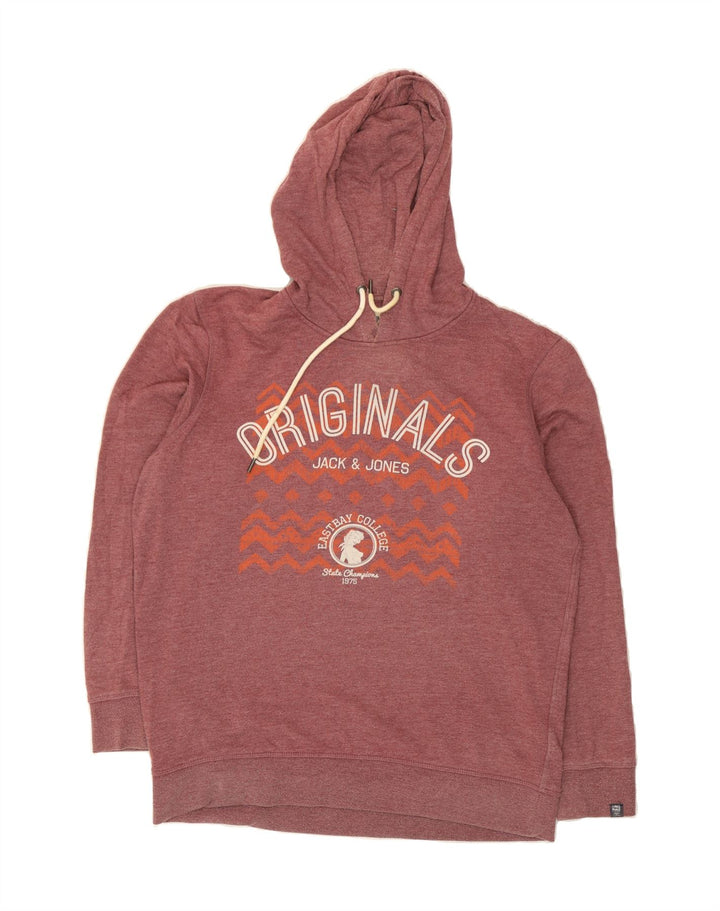 JACK & JONES Mens Graphic Hoodie Jumper XL Burgundy Cotton Vintage Jack & Jones and Second-Hand Jack & Jones from Messina Hembry 
