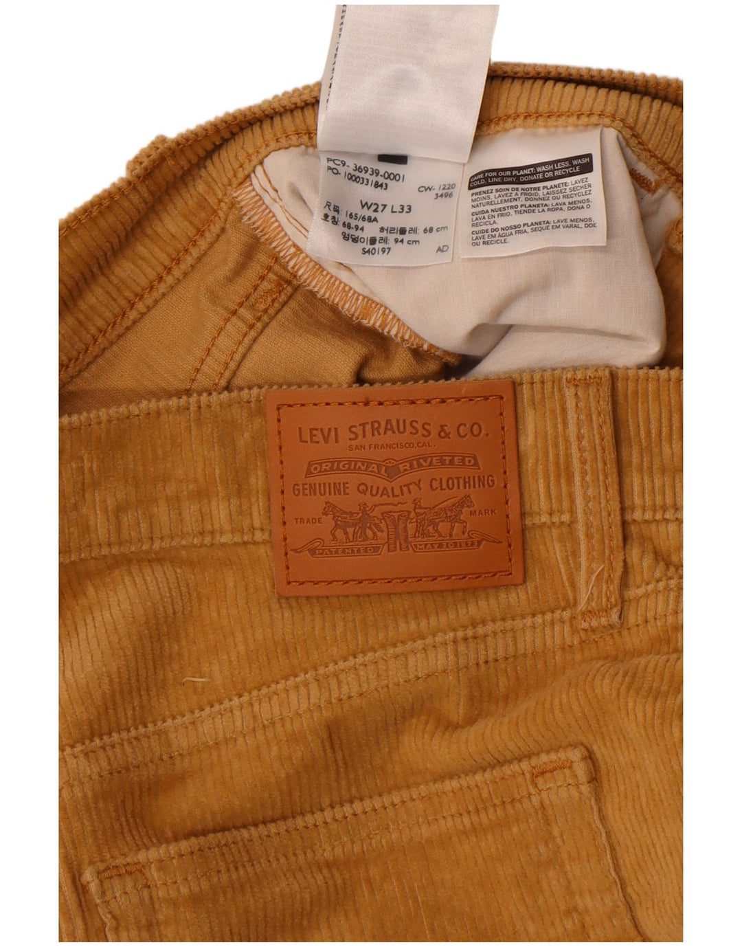 Calça feminina de veludo bootcut Levi's W27 L33 algodão bege