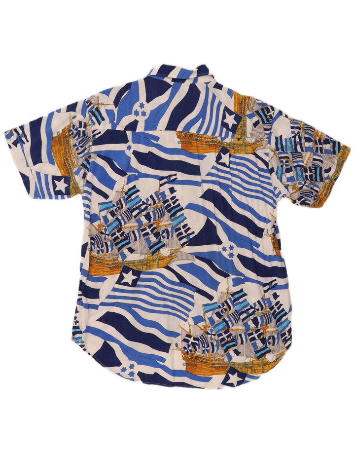 Camisa masculina Harrison & Son com estampa abstrata de manga curta grande viscose azul