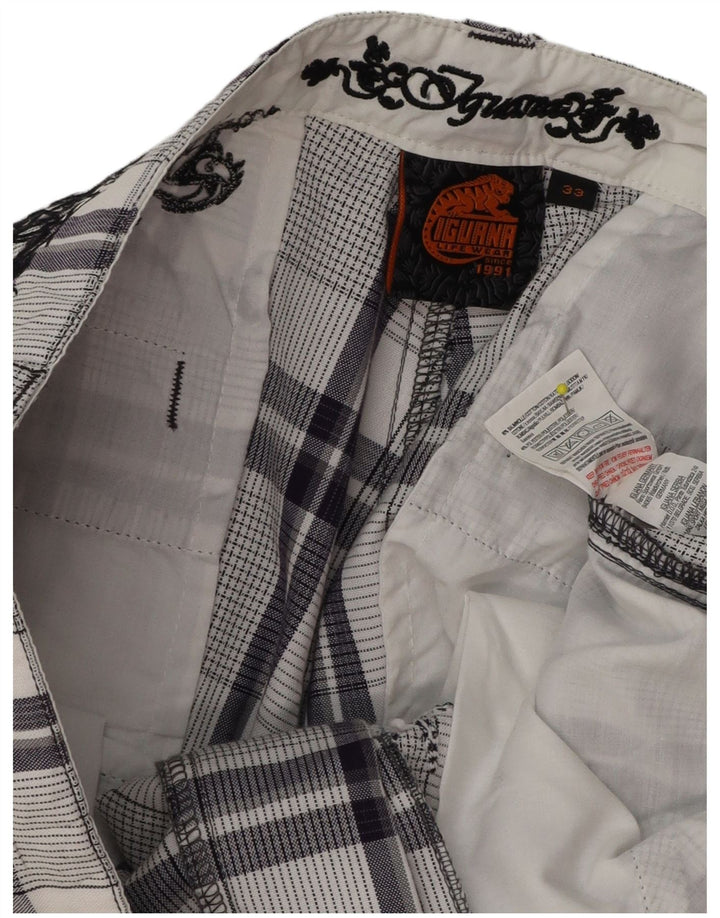 Iguana Mens Chino Shorts W33 Médio Azul Marinho Xadrez Algodão