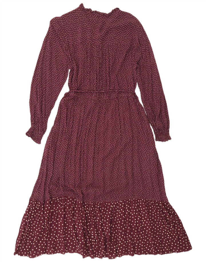 Vestido maxi feminino de manga comprida Fat Face UK 12 médio Borgonha manchado