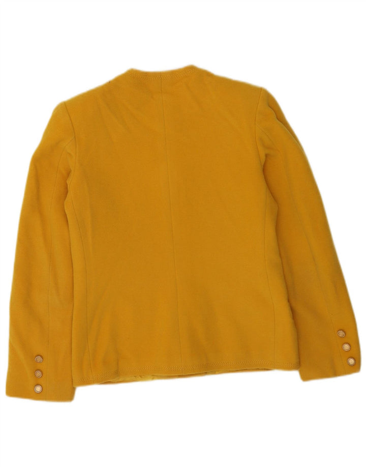 Jaqueta blazer vintage feminina com 4 botões UK 10 pequena amarela