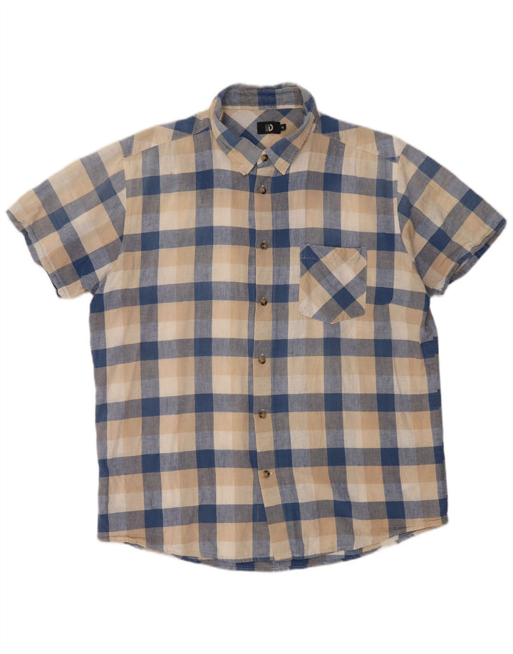 Camisa masculina de manga curta Dack's XL bege Gingham Linen