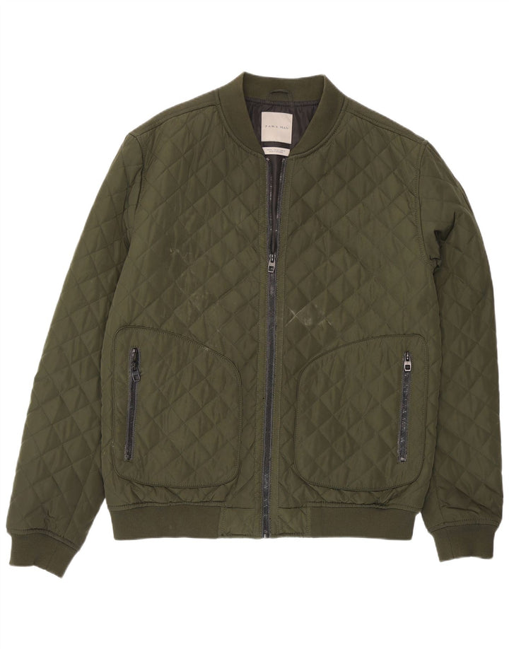 Jaqueta acolchoada masculina Zara UK 42 XL verde poliéster