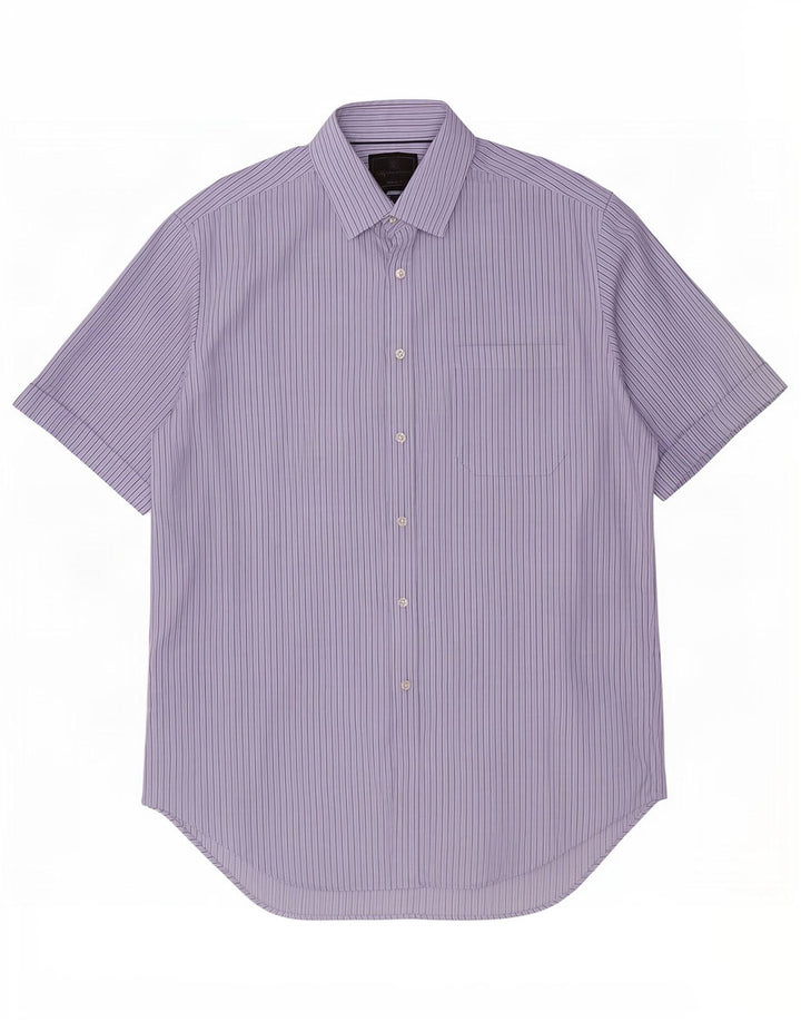 Camisa masculina de manga curta Marks & Spencer tamanho 16 41 grande listra azul