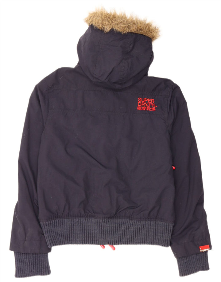Jaqueta bomber acolchoada feminina SUPERDRY com capuz Reino Unido 14 médio azul marinho nylon