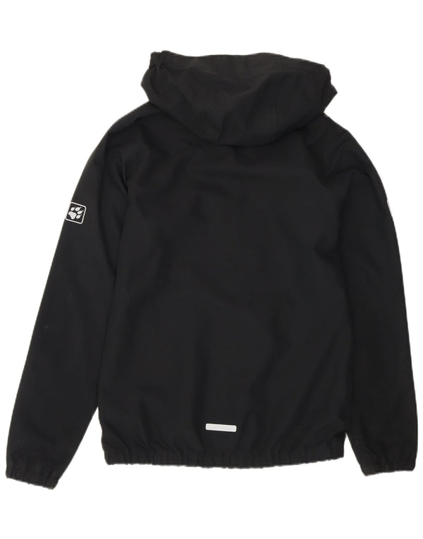 Jaqueta de chuva com capuz gráfico Jack Wolfskin Boys 11-12 anos poliéster preto