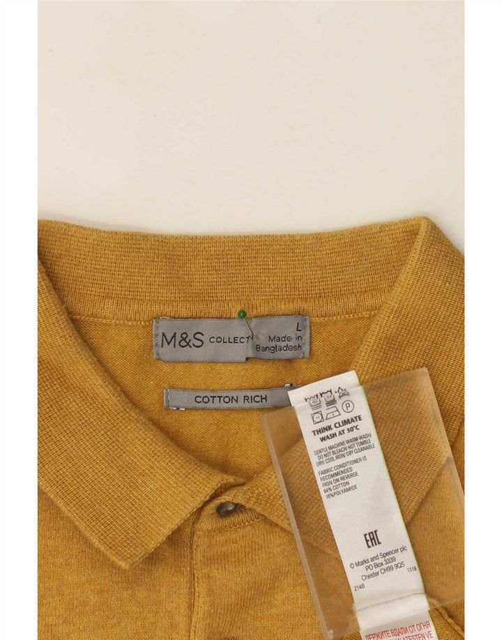 Suéter masculino Marks & Spencer de manga curta com gola polo grande amarelo