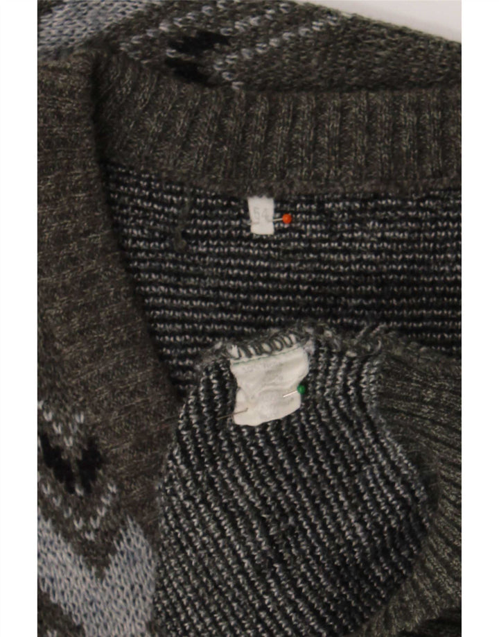 Suéter masculino vintage com decote em V IT 54 XL cinza Argyle/lã diamante