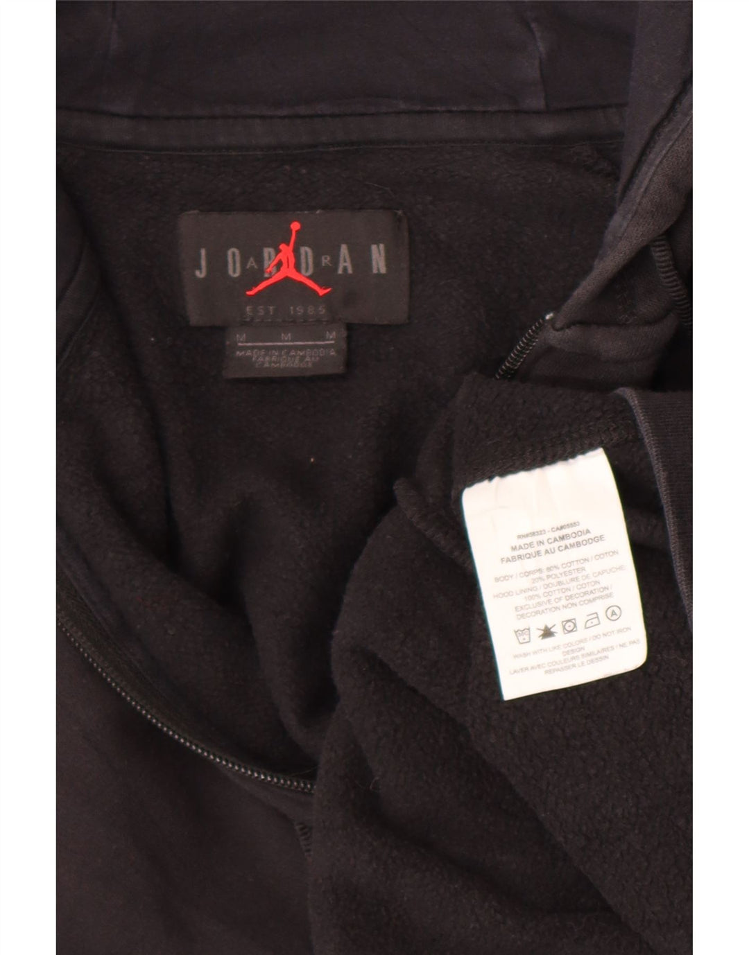 Suéter Jordan masculino com capuz e zíper médio preto algodão