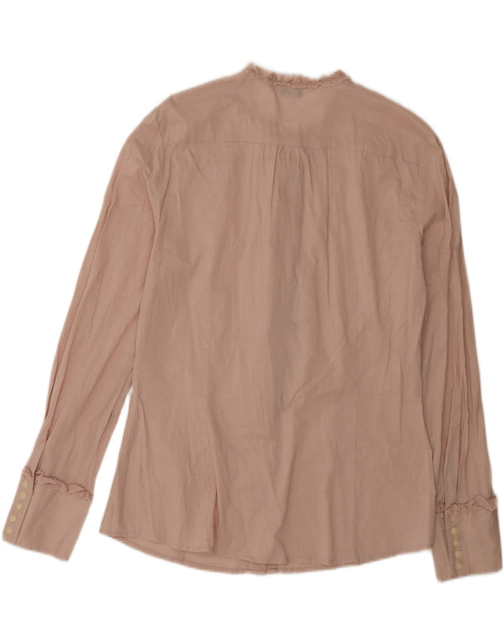 Blusa feminina com babados na frente da Benetton Reino Unido 14 grande rosa