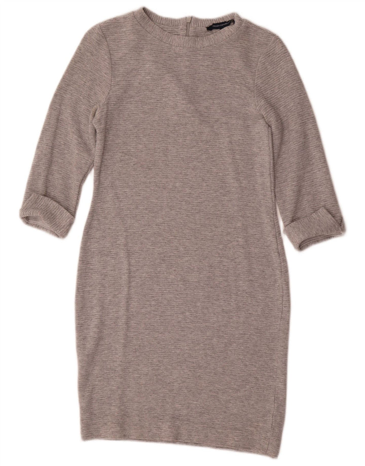 Vestido bainha feminino com manga 3/4 da French Connection Reino Unido 12 viscose cinza médio
