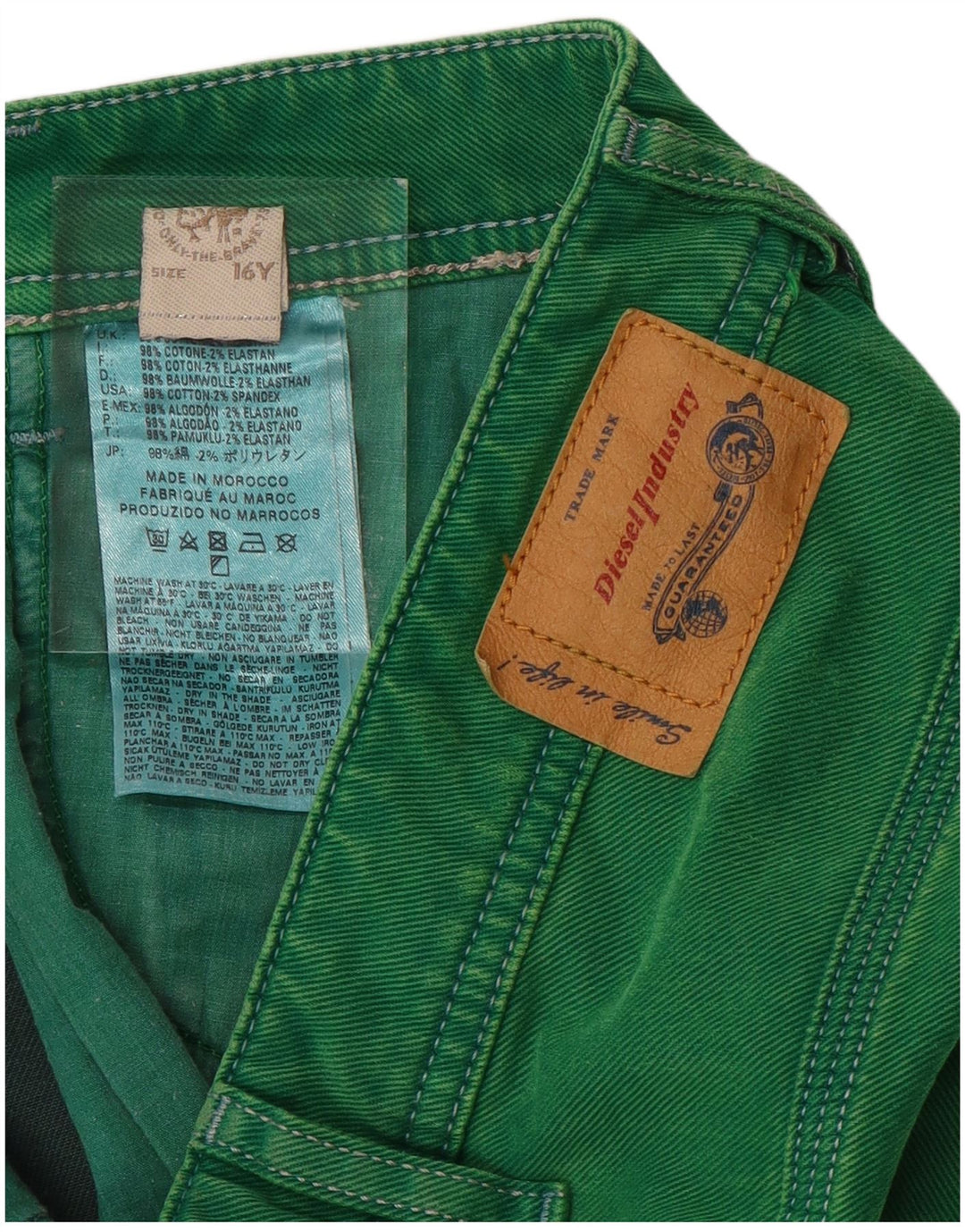 Shorts jeans DIESEL meninos 15-16 anos W32 algodão verde