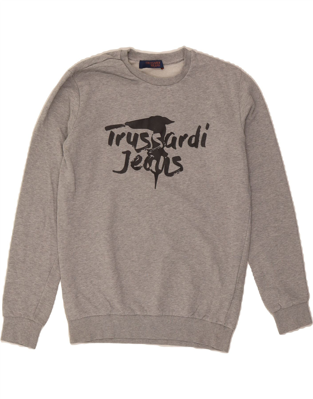 TRUSSARDI JEANS Mens Graphic Sweatshirt Jumper Medium Grey Cotton Vintage Trussardi Jeans and Second-Hand Trussardi Jeans from Messina Hembry 
