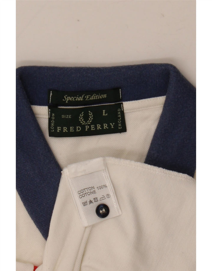Camisa polo masculina de rugby Fred Perry grande algodão branco