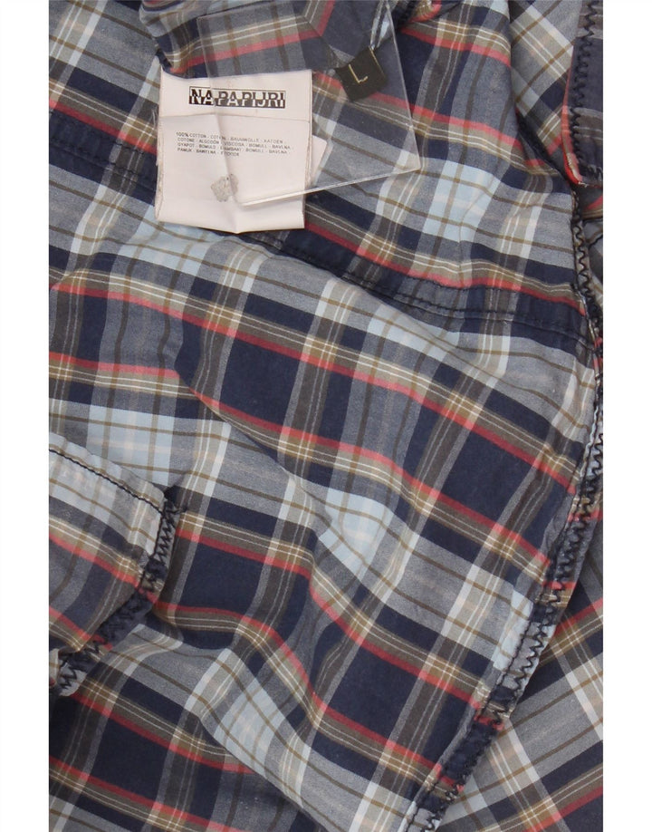 Camisa masculina Napapijri grande algodão xadrez azul