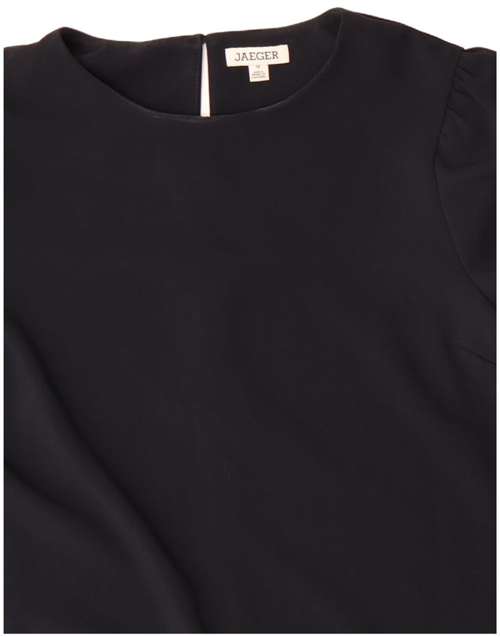 Vestido feminino de manga comprida JAEGER Reino Unido 18 XL azul marinho poliéster