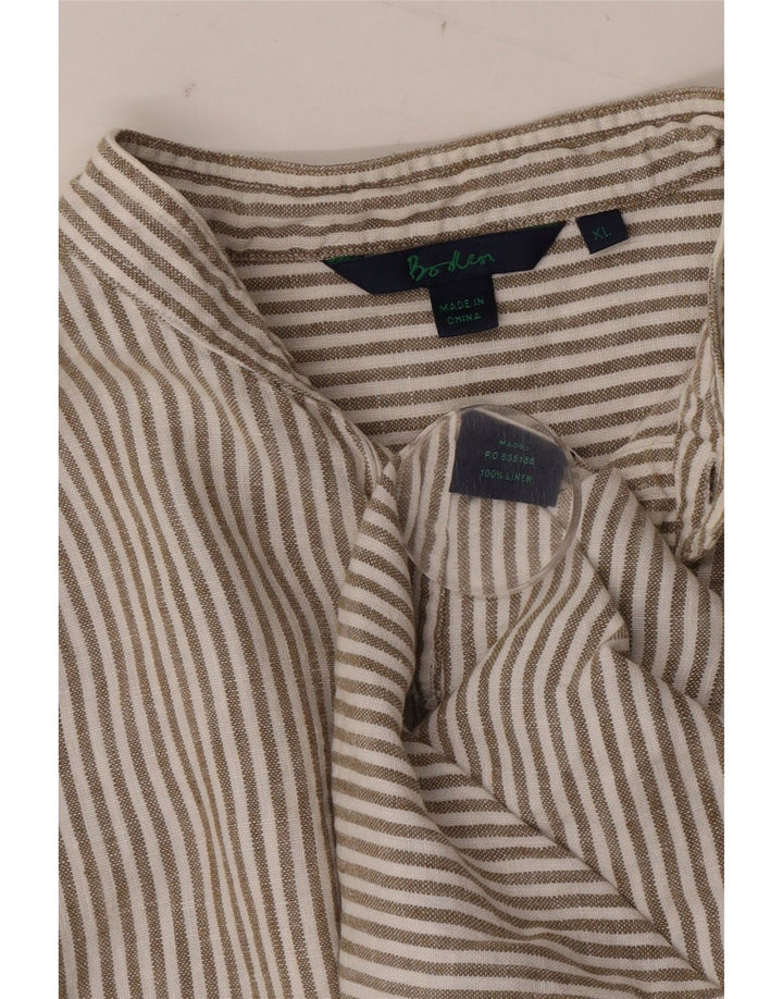 Boden Camisa de Pulôver Masculina XL Linho Marrom Listrado