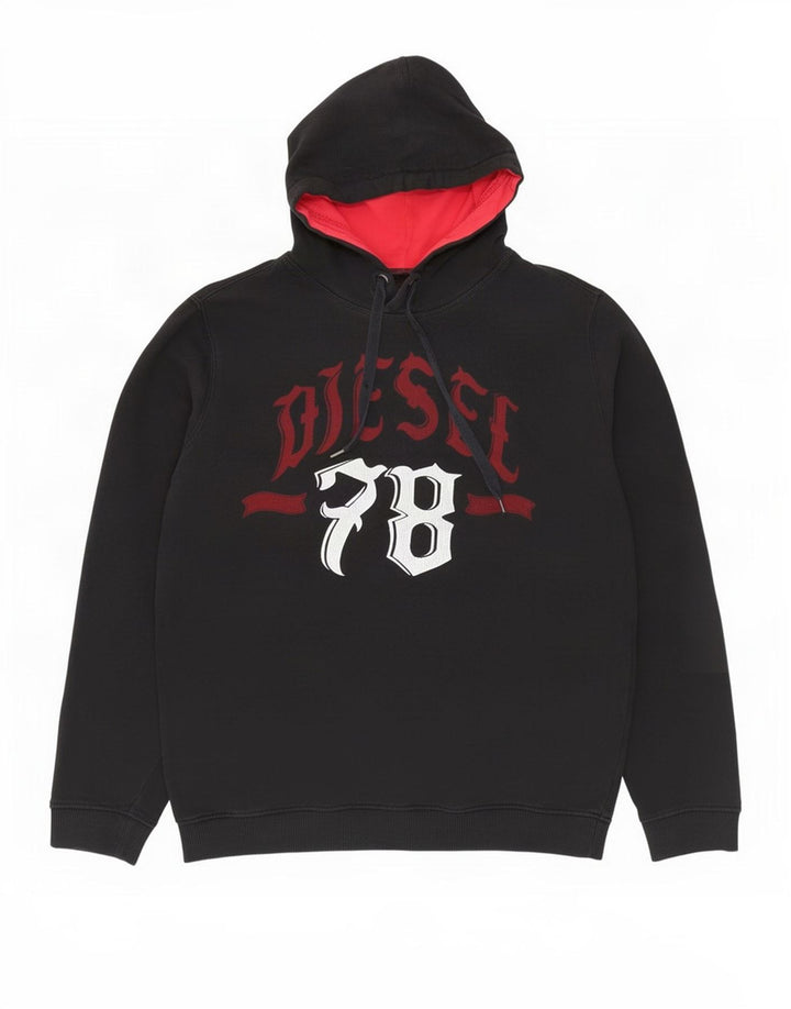 Diesel masculino gráfico moletom com capuz médio algodão preto