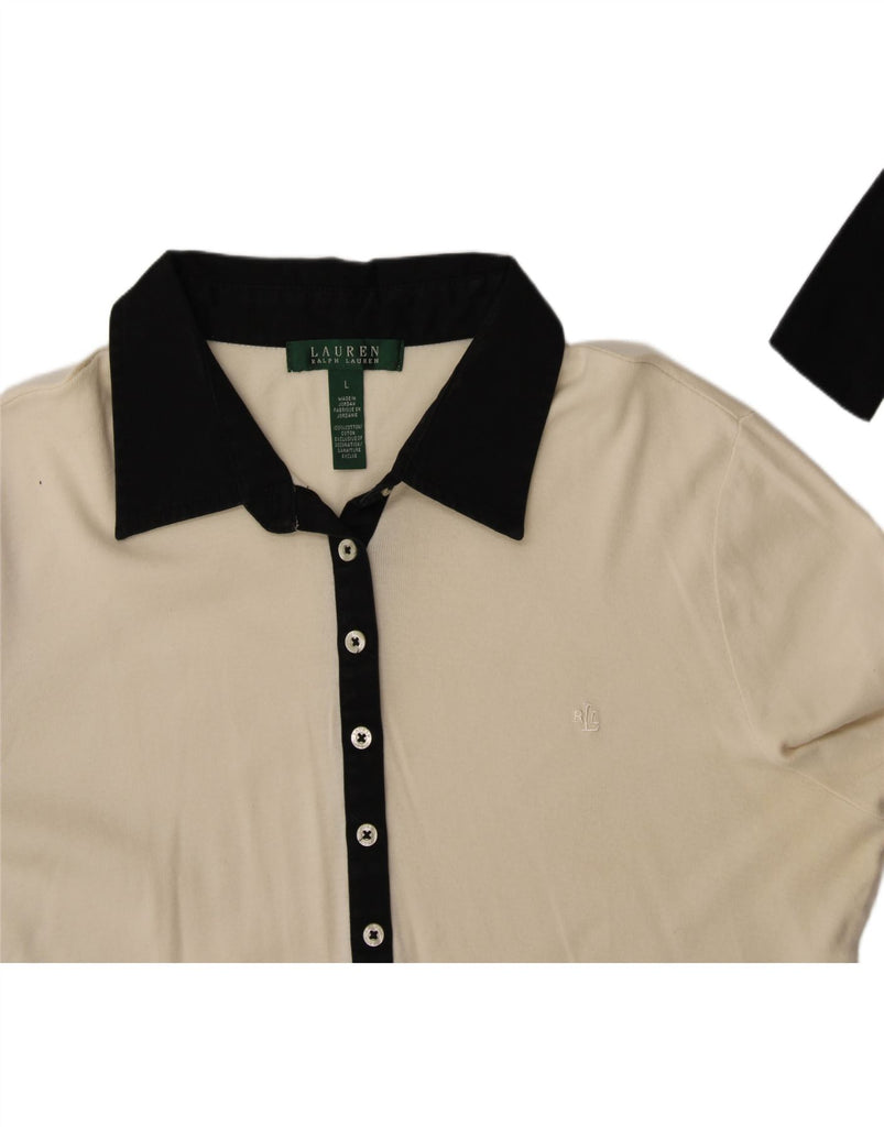 RALPH LAUREN Womens 3/4 Sleeve Polo Shirt UK 16 Large Off White Cotton Vintage Ralph Lauren and Second-Hand Ralph Lauren from Messina Hembry 