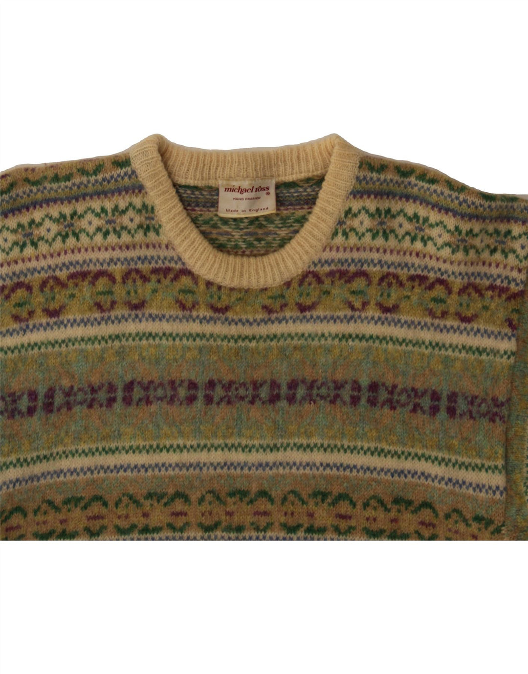 Suéter masculino MICHAEL ROSS com gola redonda e pequeno verde Fair Isle