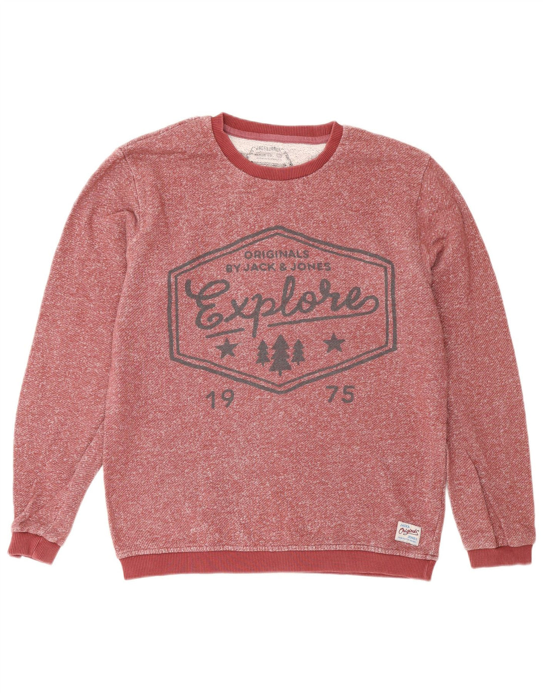 Jack & Jones moletom gráfico masculino jumper médio algodão manchado cor de vinho