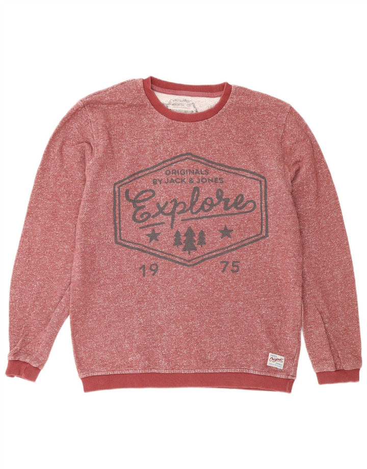 Jack & Jones moletom gráfico masculino jumper médio algodão manchado cor de vinho