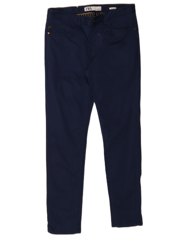 Zara Mens Skinny Chino Calças EU 42 Grande W32 L30 Azul Marinho Algodão