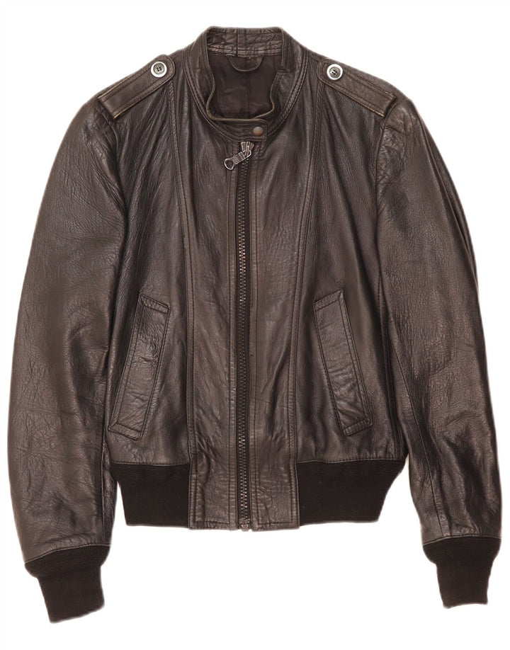 Jaqueta de couro militar feminina vintage Reino Unido 14 médio preto