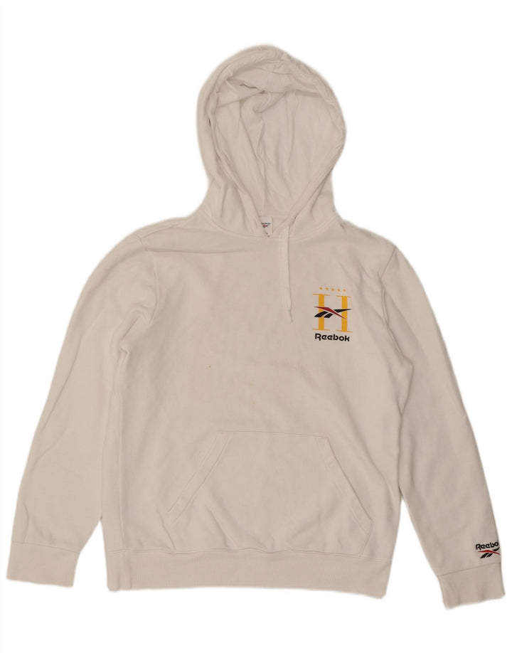REEBOK masculino gráfico moletom com capuz médio algodão branco