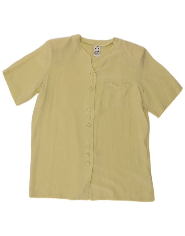 Blusa feminina vintage de manga curta UK 14 seda amarela média