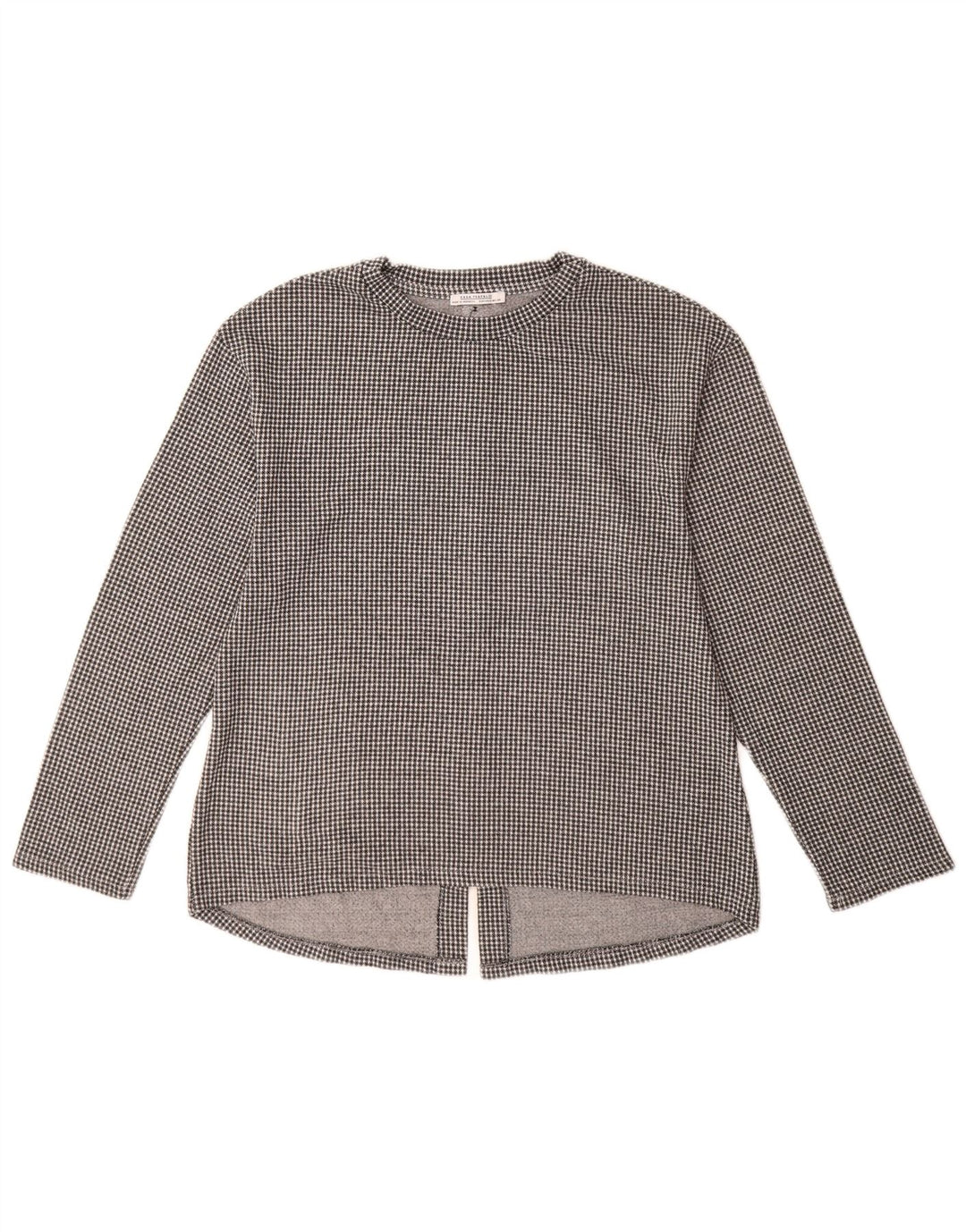 Blusa feminina de manga comprida Zara UK 12 xadrez preto médio