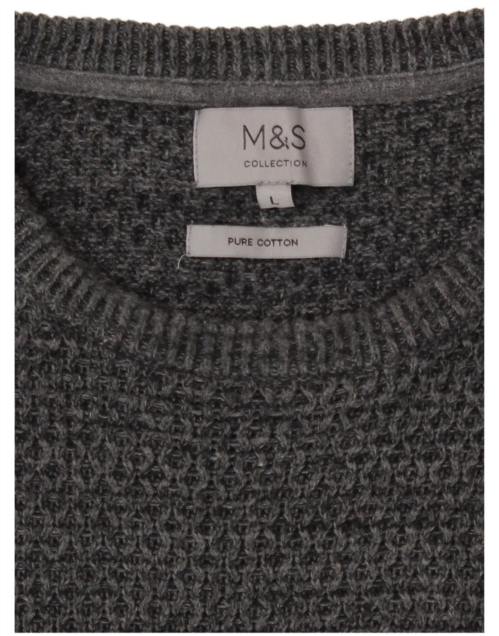 Suéter masculino Marks & Spencer com gola redonda, grande algodão manchado cinza