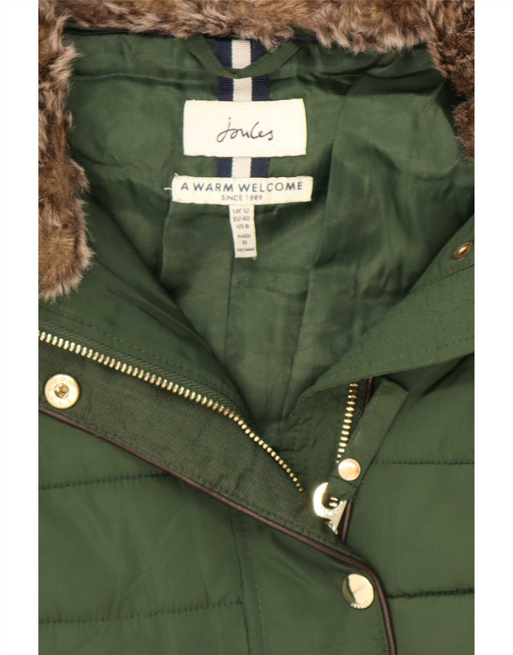 Casaco acolchoado com capuz feminino Joules UK 12 poliéster verde médio